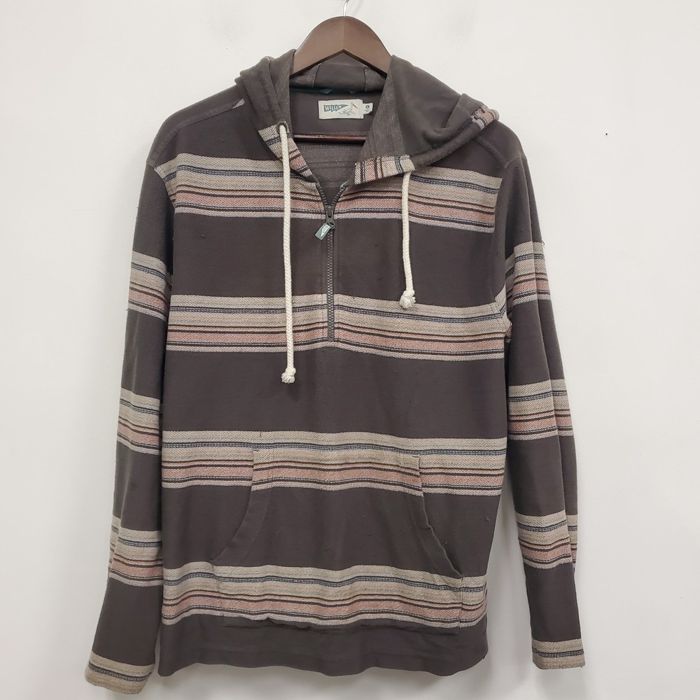 Wellen Huckberry Mens Organic Cotton Hoodie Size L Zip Pullover Striped Indie